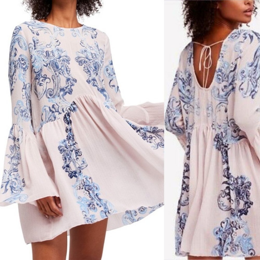 Free People Printed Symphony Sheer Swing Slip Dress in Petal Pink Combo S $98 - Picture 15 of 15